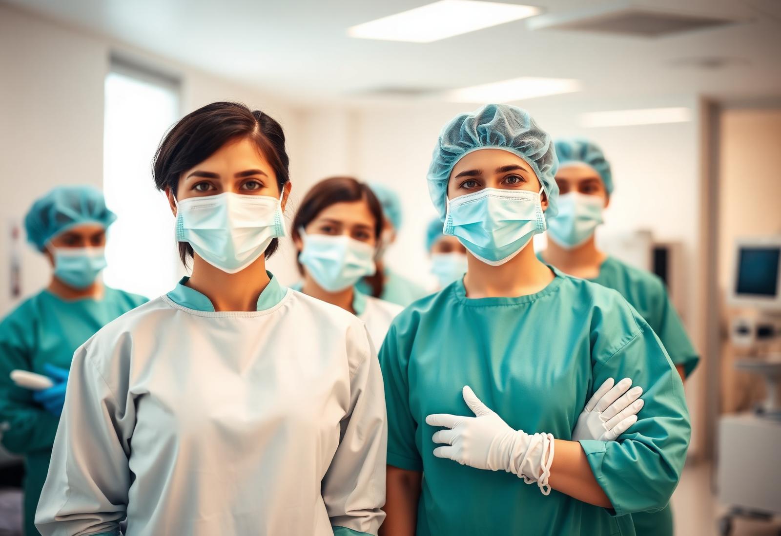 Healthcare workers wearing PPE in a modern hospital